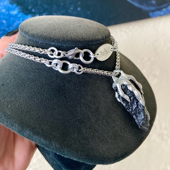 Black raw natural tourmaline gemstone electroplated charm steel boho necklace . - Picture 5 of 12